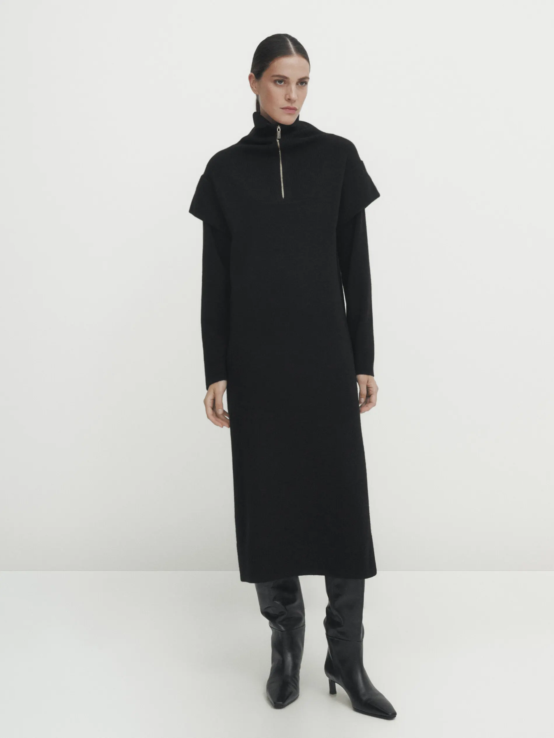Ethereal MD 2023 autumn new style of Women\'s casual old money style black knit dress with zipper collar