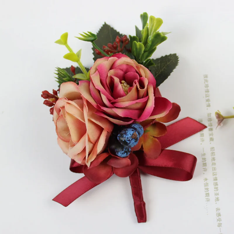 Orange Aritifical Boutonniere Flowers Men Brooch Pins Marriage Wedding Bridesmaid Accessories