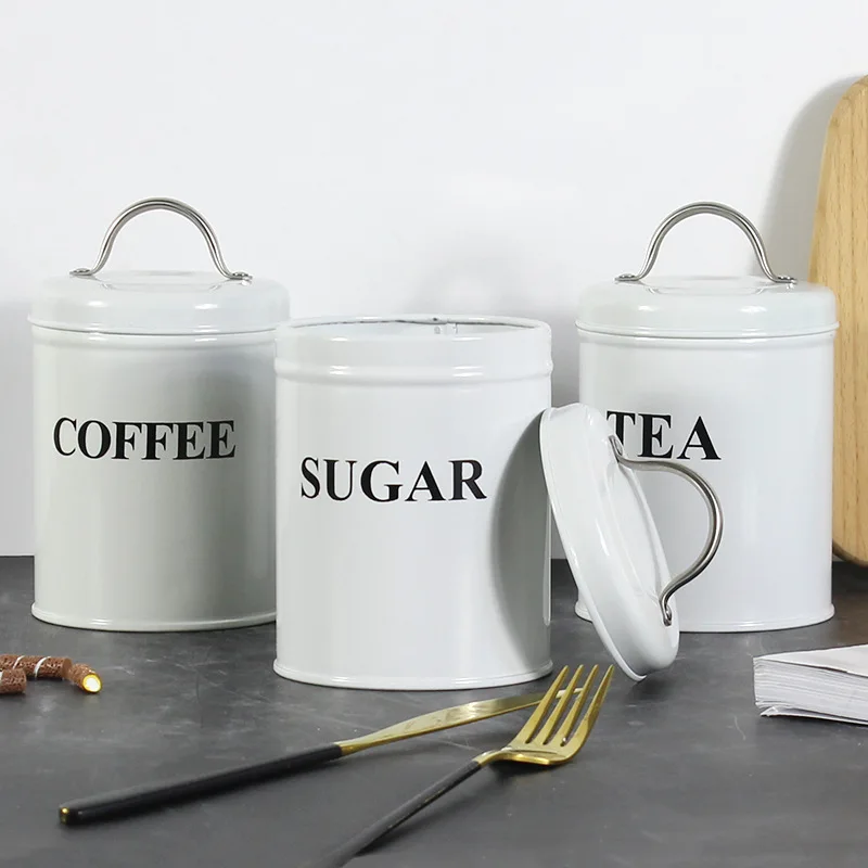 American country sugar coffee tea round cans metal retro kitchen desktop storage finishing seasoning cans