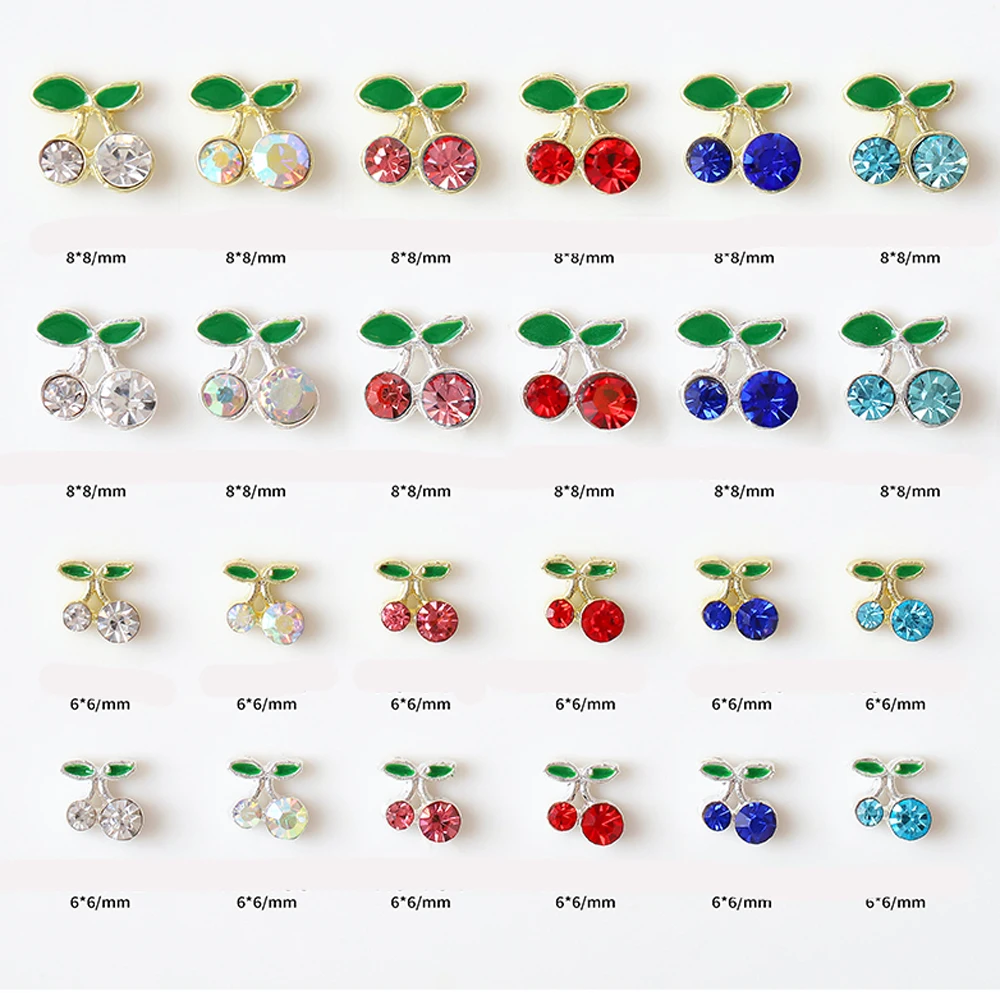 10pcs 3D Sweet Cherry Nail Charm New Metallic Alloy Trendy Glitter Fruit Cherry Nail Jewelry DIY Luxury Nail Accessories