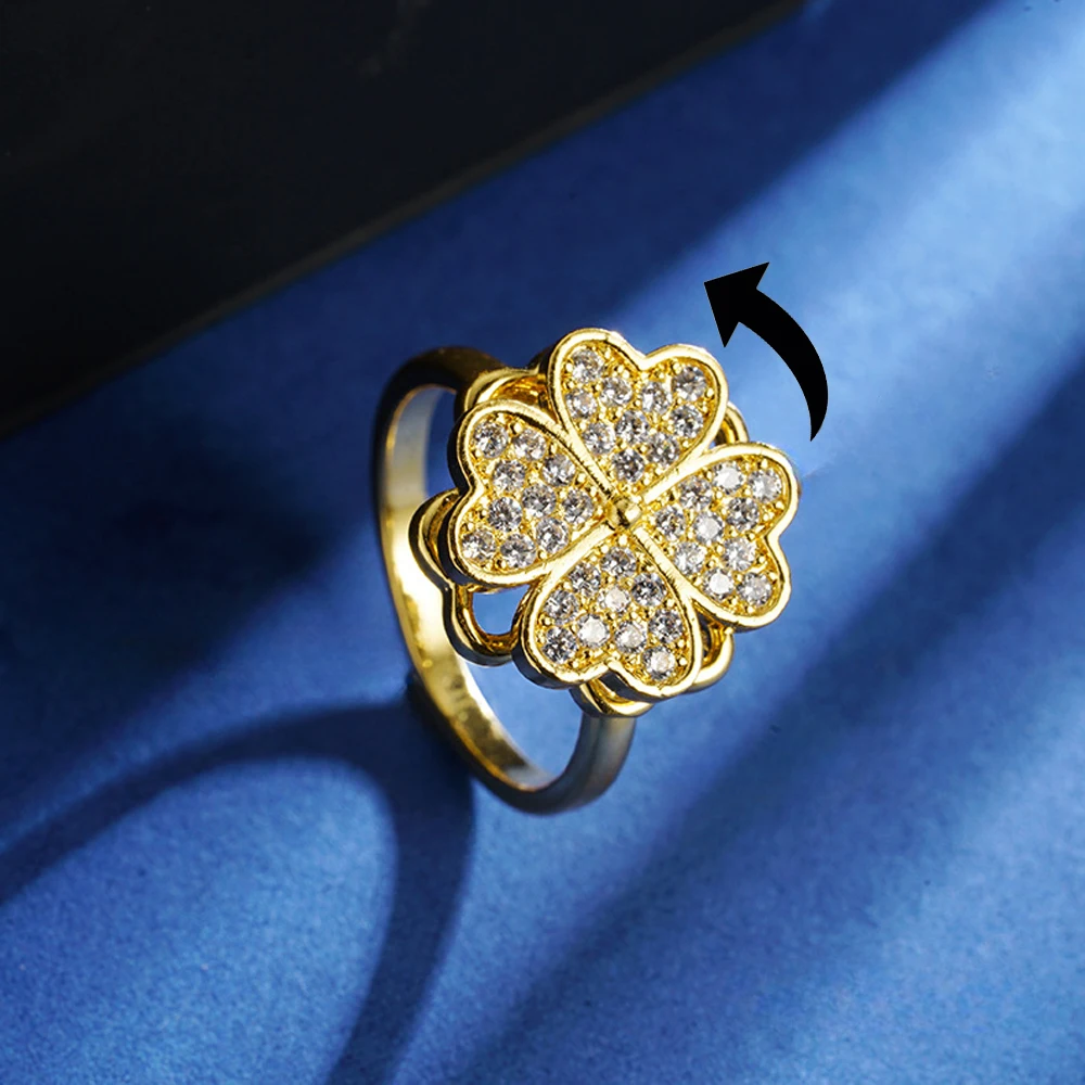 זירקון 4 עלה תלתן טבעות חרדה מסתובבת טבעות לנשים פידג 'ט אנטי-מתח מתכווננת טבעת אסתטית תכשיטים אסתטית מתנה