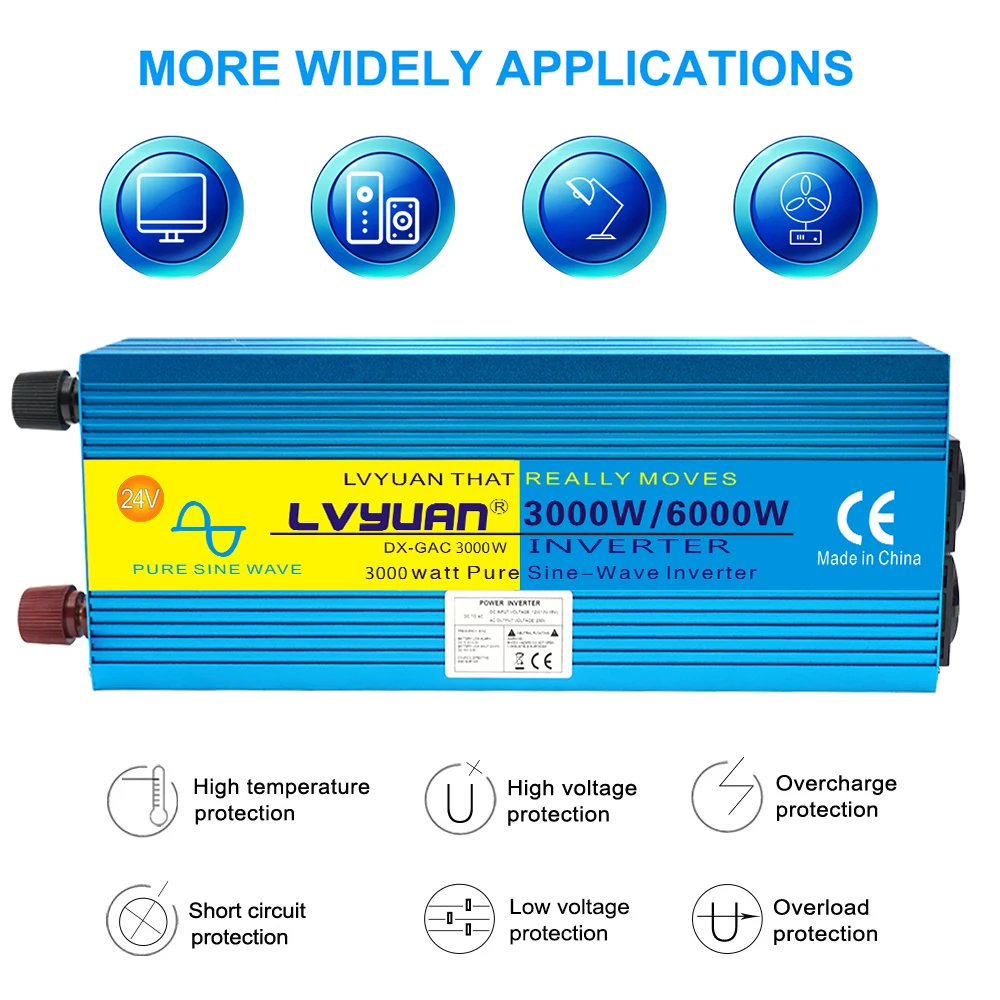 Inverter a onda sinusoidale pura 4KW 5KW 6KW 12v 24v DC a AC 220V 230V Display a LED convertitore solare automatico trasformatore invertitore per