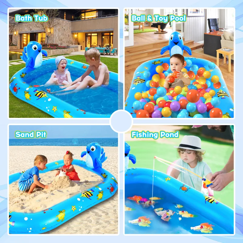 Piscina de aspersores inflable con forma de delfín para niños, almohadilla de juego de agua para salpicaduras, juguete de agua para verano, 170x101cm