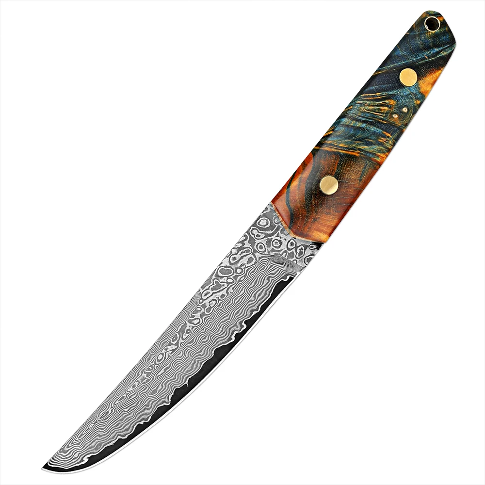 

Outdoor Sharp Straight Knife Full Tang Blade Damascus Steel Hunting Knife Tactical Survival Knife Stabilised wood handle