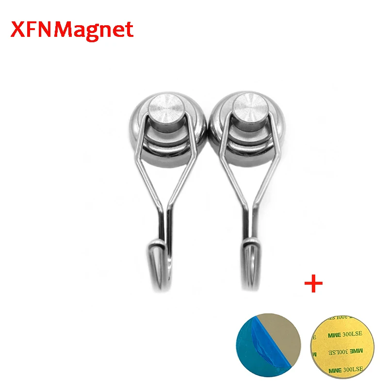 1pcs Strong Neodymium Magnet Hooks No Punching Powerful Magnet 360 ° Rotation Hook with Metal Suction Sheet for Any Smooth Wall