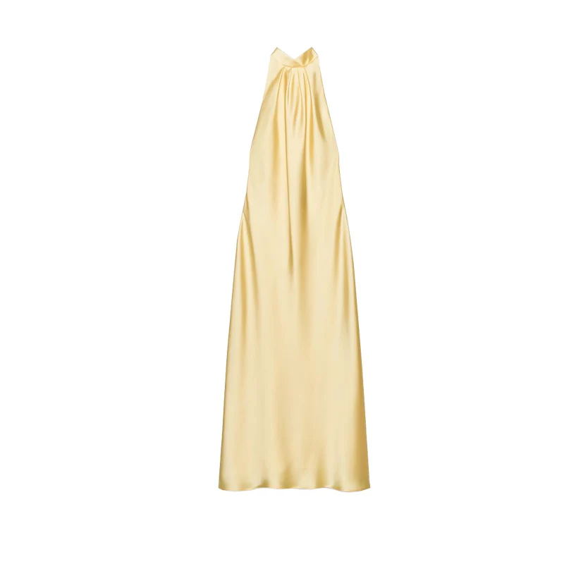 Ele Sommer Neue Ankunft Seide Satin Midi Dr Hängen Ne Kragen frauen Design Sensation Kleid l Taille Langen Rock