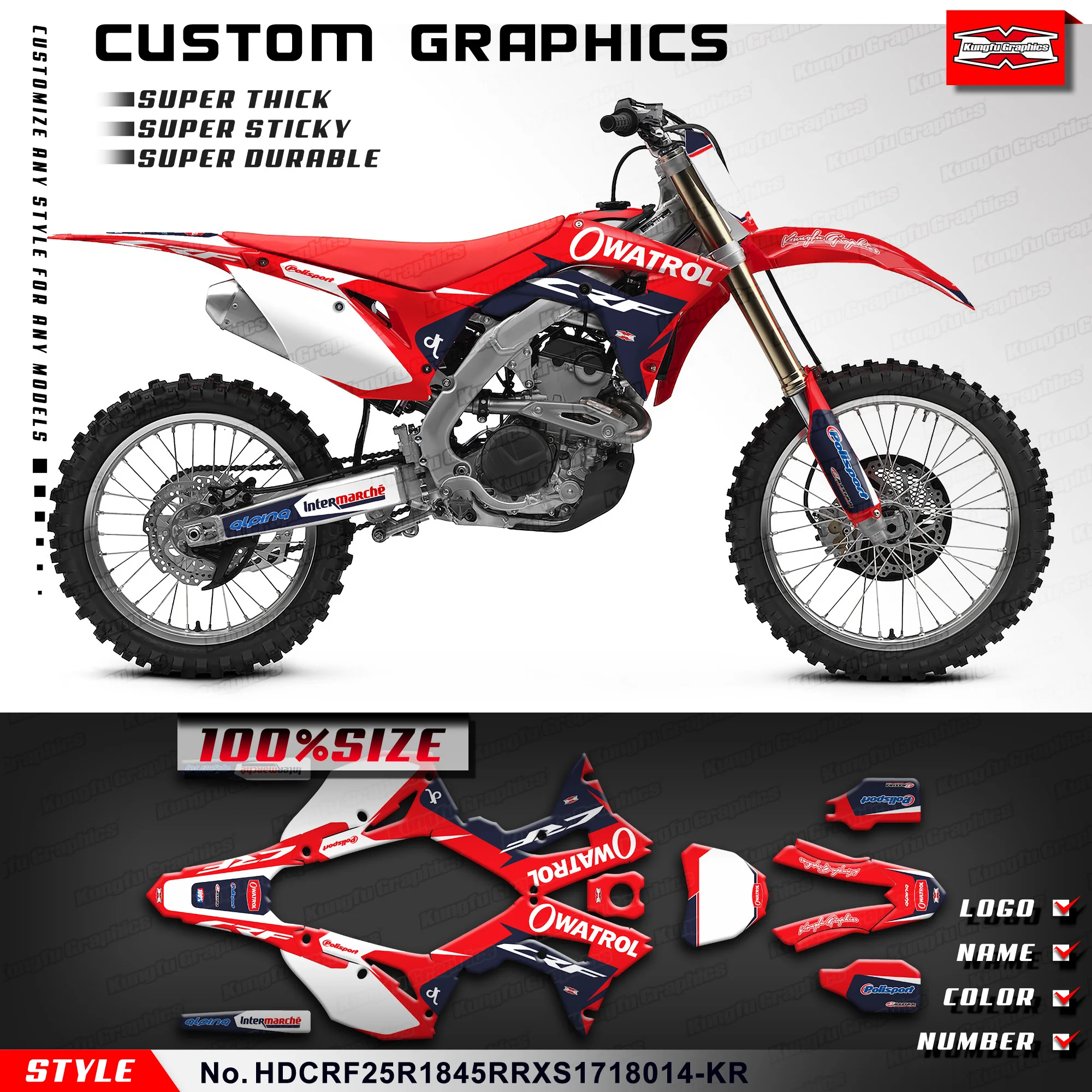 

KUNGFU GRAPHICS Stickers Complete Skin Graphics for Honda CRF250R CRF450R 2017 2018 2019 2020 2021, HDCRF25R1845RRXS1718014-KR