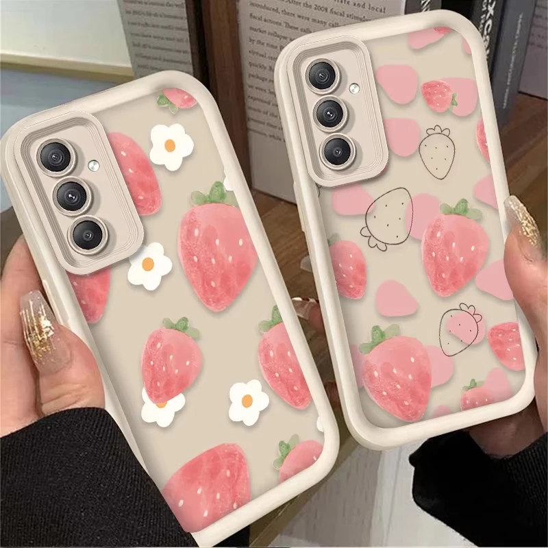 Funda de teléfono encantadora de fresa de dibujos animados INS para Samsung Galaxy A14 A15 5G S21 S22 S23 S24 S25 5G FE Ultra A25 A35 A52 A53 A54 A55