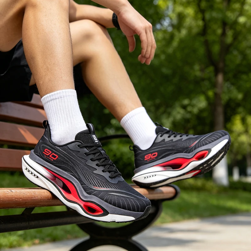 Herren-Freizeitsportschuhe, trendige, dämpfende Laufschuhe mit dicker Sohle, atmungsaktive, leichte Sportschuhe aus Mesh-Material, Laufschuhe mit hoher Dämpfung und weicher Sohle, rutschfest und abriebfest, für Jugendliche und Studenten. – Detail 27