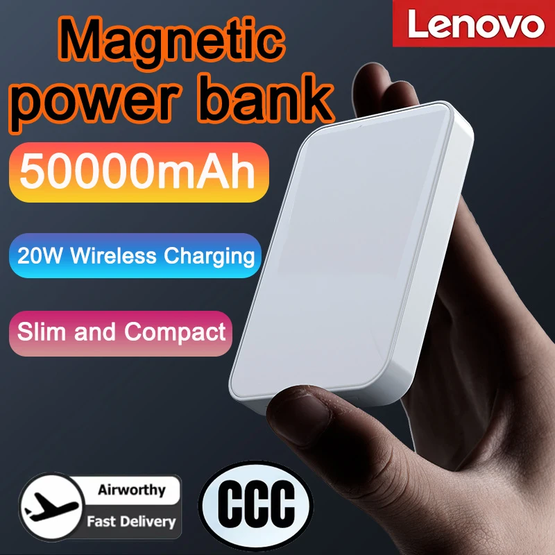 Lenovo 2026 Nieuwe 50000mAh Magnetische Draadloze Powerbank PD 22.5W Snelladen Draagbare Externe Batterij voor iPhone Samsung Telefoons - afbeelding 2