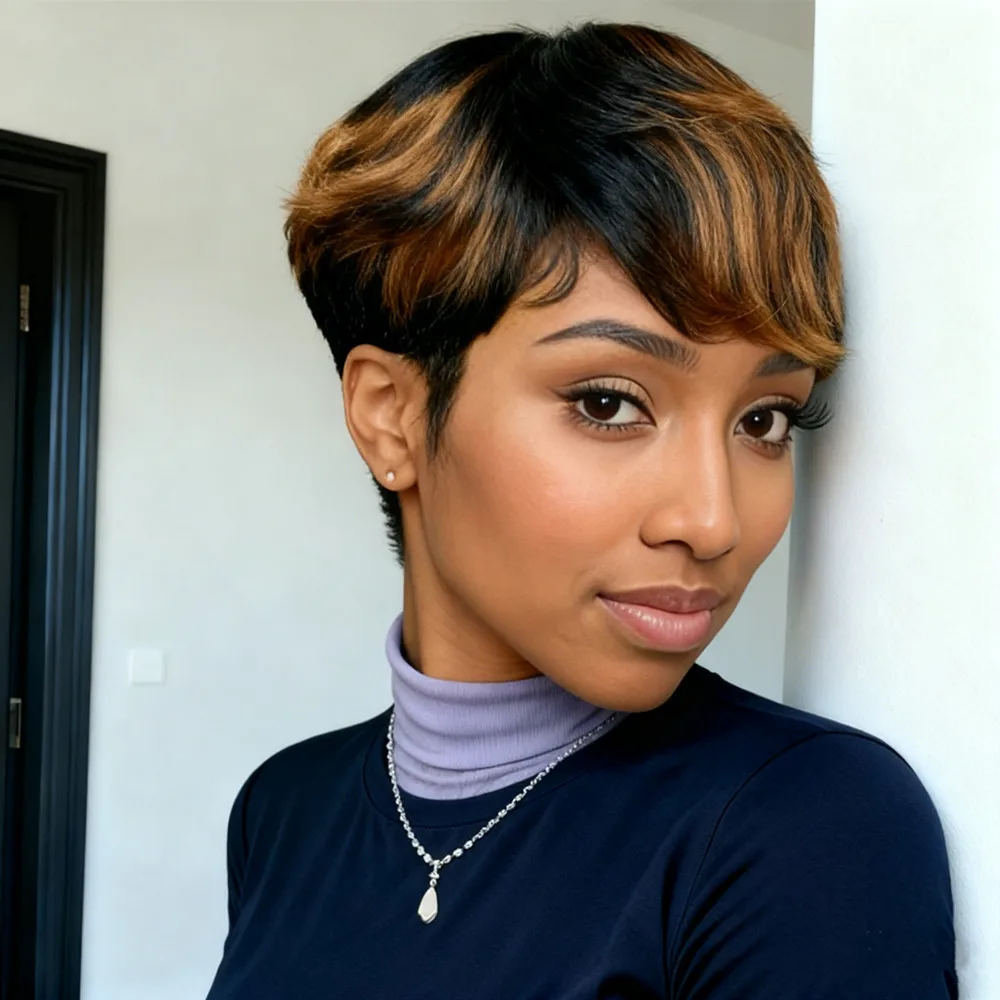 

Короткие прямые человеческие волосы парикpixie 1B30 цвет для женщин парик для повседневного использования на вечеринке парик стрижка пикси машинное производство