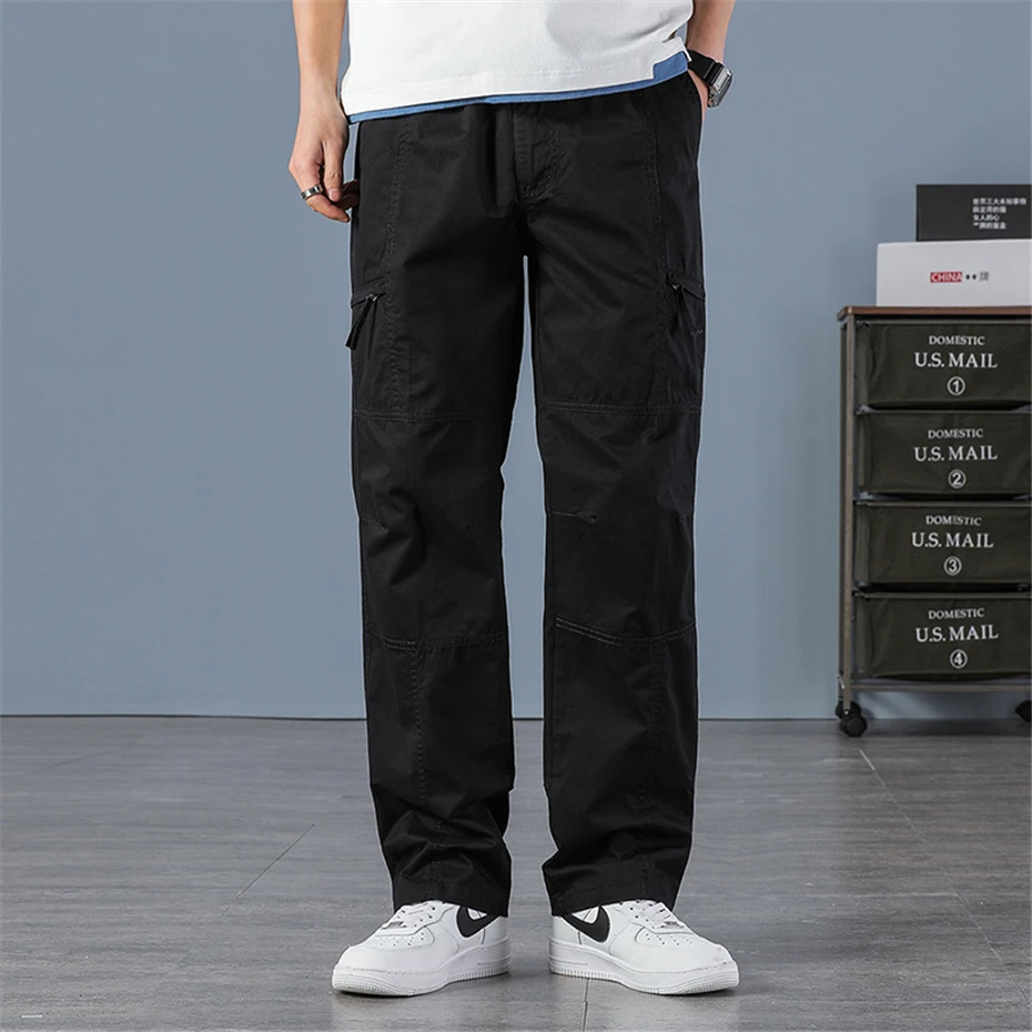 6XL Plus Size Cargo Pants Men Straight Pants Fashion Casual Elastic Waist Trousers Male