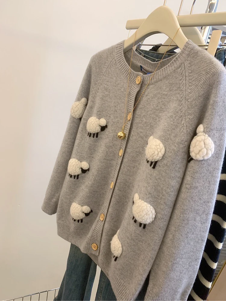 Chic Design Embroidered Sweater Cardigan Autumn and Winter New Lazy Style Women Knitted Cardigan Vintage Tops Coat