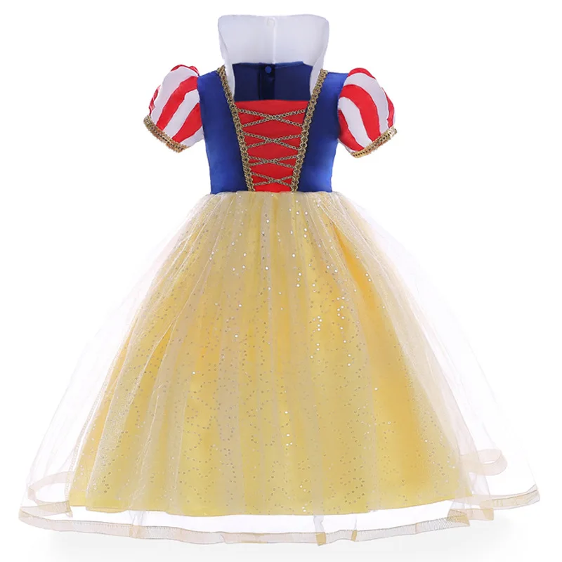 Girls Summer Dress Children Stand Collar Mesh Dress New Snow White Cosplay Costume Halloween Performance Clothes Daily Wear