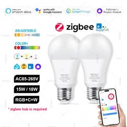 ZigBee E27 Led Bulb Smart Led Lamp RGBCW 15W 18W Led Light Bulb Works With Ewelink Zigbee Gateway Alexa Smartthings Alice Z2MQTT