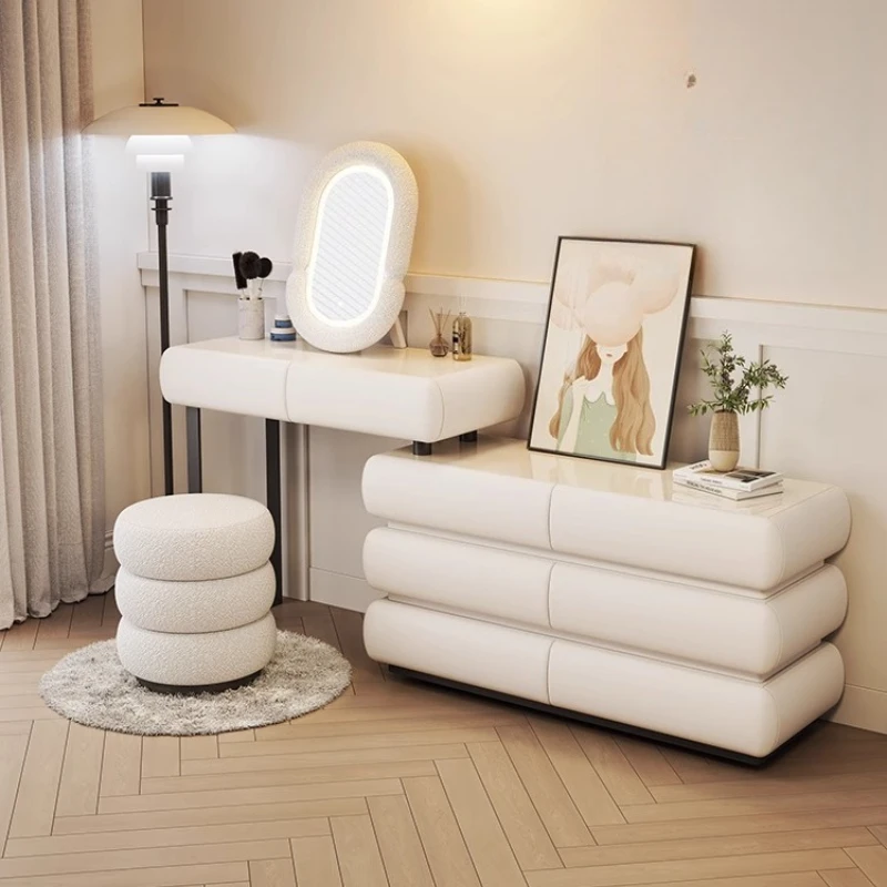 

Drawers Room Makeup Vanities Cabinet White Illuminated Comfortable Wooden Storage Modern Tocador De Maquillaje House Furniture