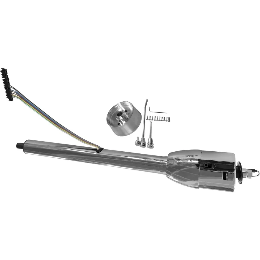 Chrome Tilt Manual Style Manual 28'' Steering Column with Wheel Adapter No Key Designed for Hot Rod Applications Featuring Smoo