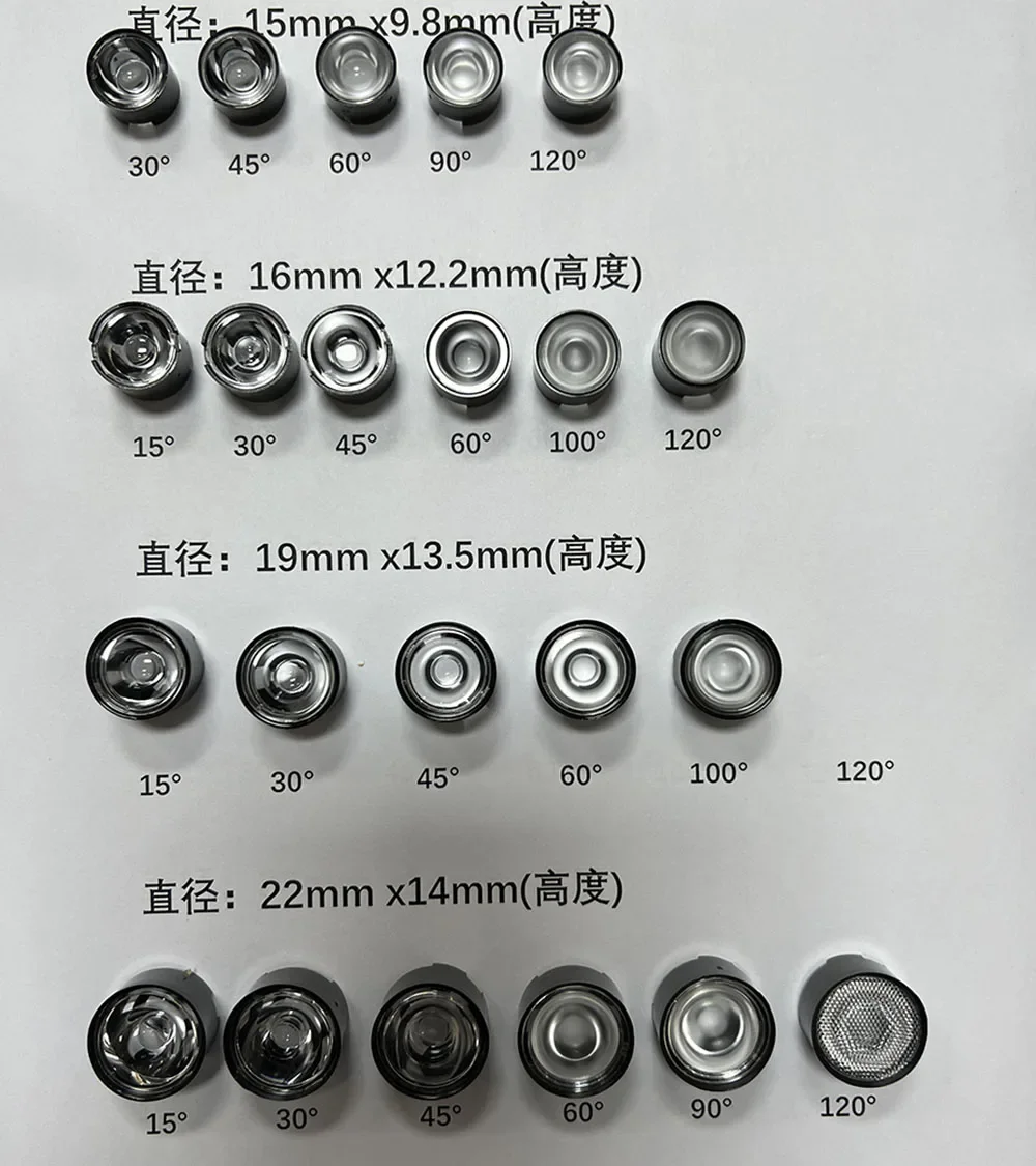 10PCS High Power 1W 3W 5W LED Lens 15mm 16mm 19mm 22mm PMMA Lenses with Bracket 15 30 45 60 90 100 120 Degree