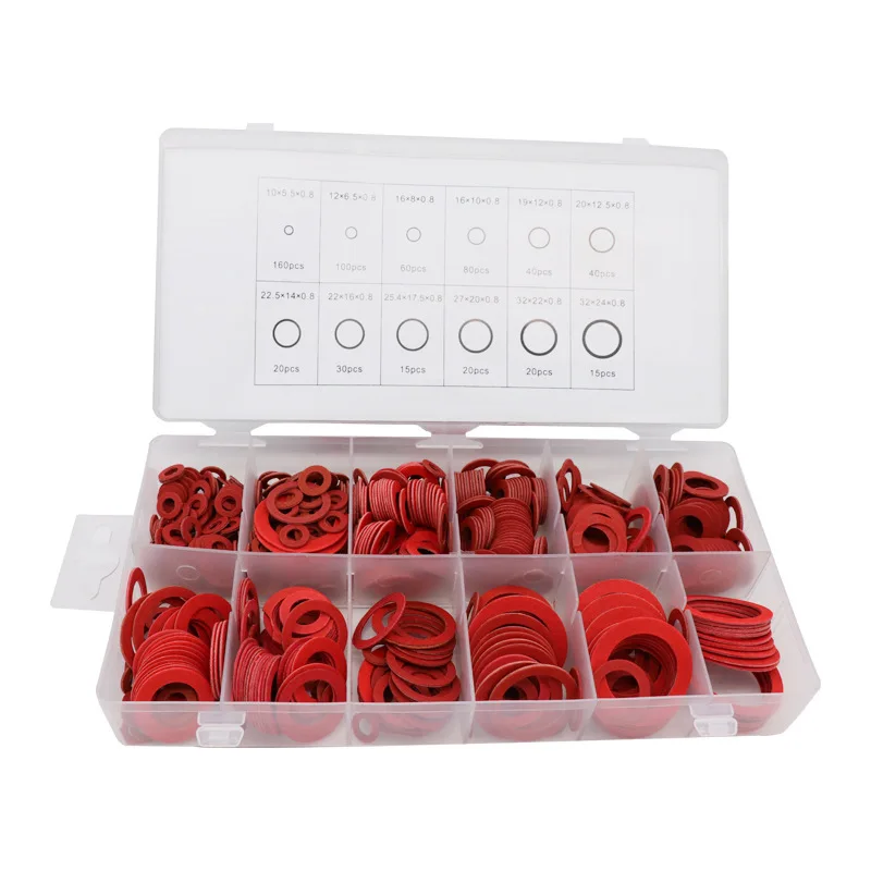 150Pcs Flat Washer Red Steel Paper Fiber Insulation Washer M10 M12 M14 M17 M18 M20 M24  Flat Ring Seal Fastener Spacer Tools Set