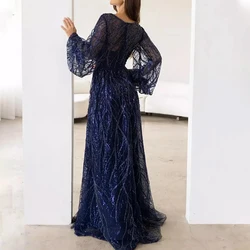 Fashion Sequin Mesh High Waist Evening Dress Ladies Sexy V Neck Long Sleeved Pleated Dress Elegant Solid Color Slim Robe Dresses