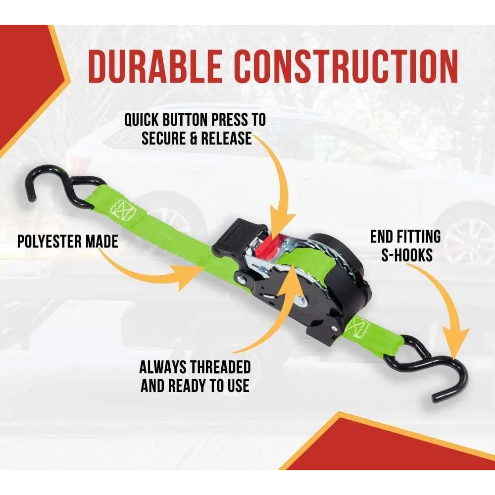 20 Pack Retractable Ratchet Tie-Down Straps with S Hooks - 1500lb Strength for Motorcycles, ATVs, Bikes, and Trailers