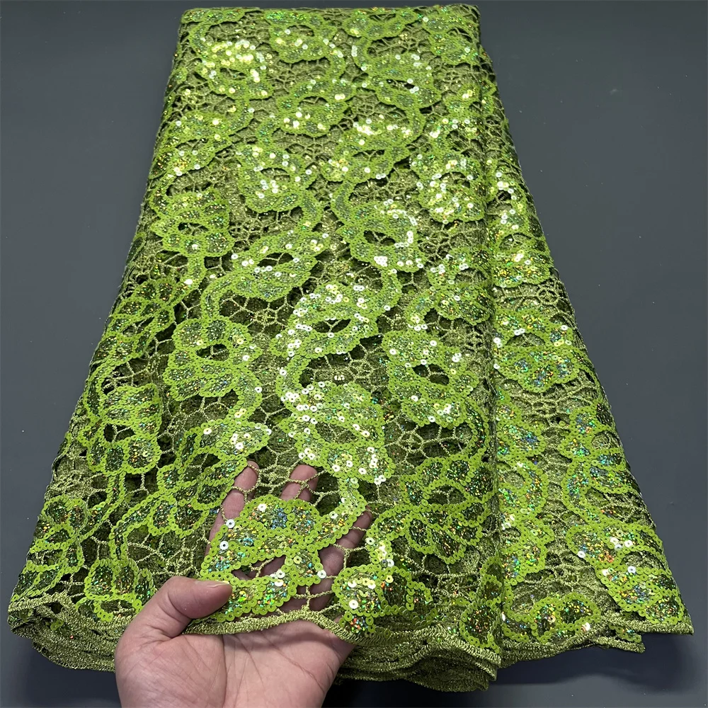 

2025 High Quality Lace Fabric African Nigerian Embroidery French Tulle Wedding Party Dress Water Soluble Sequins 5Yards PS0079