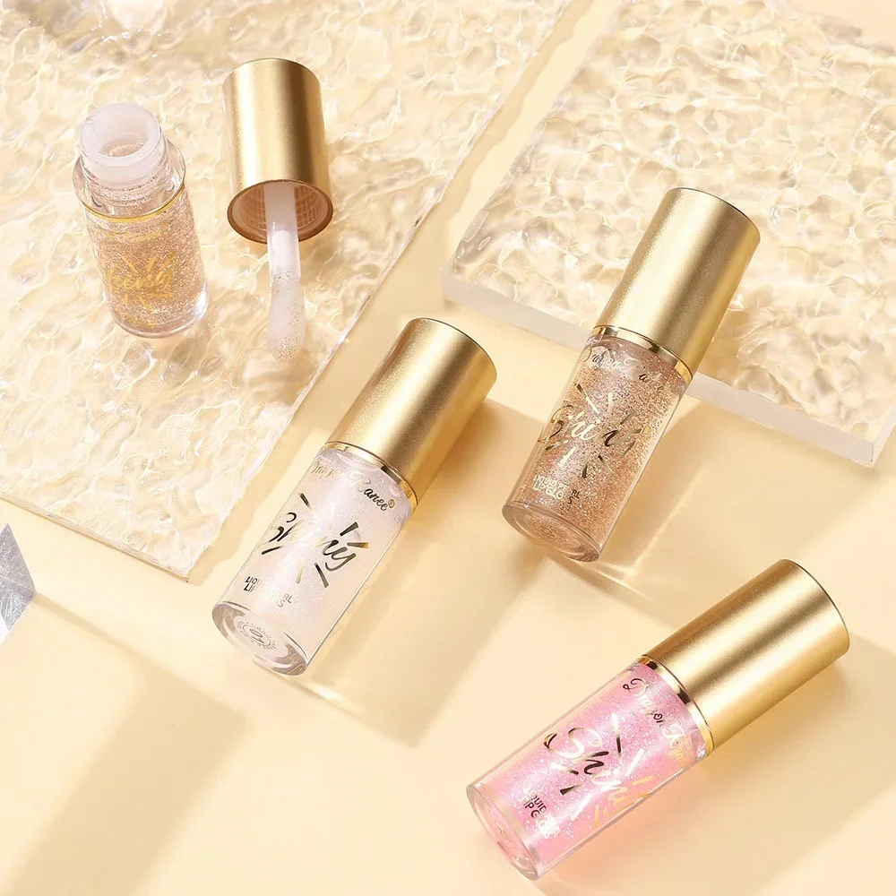 Ensemble de brillant à lèvres miroir perle, glaçage hydratant à l'huile avec des paillettes fines et scintillantes pour un soin des lèvres lisse et brillant k-beauty