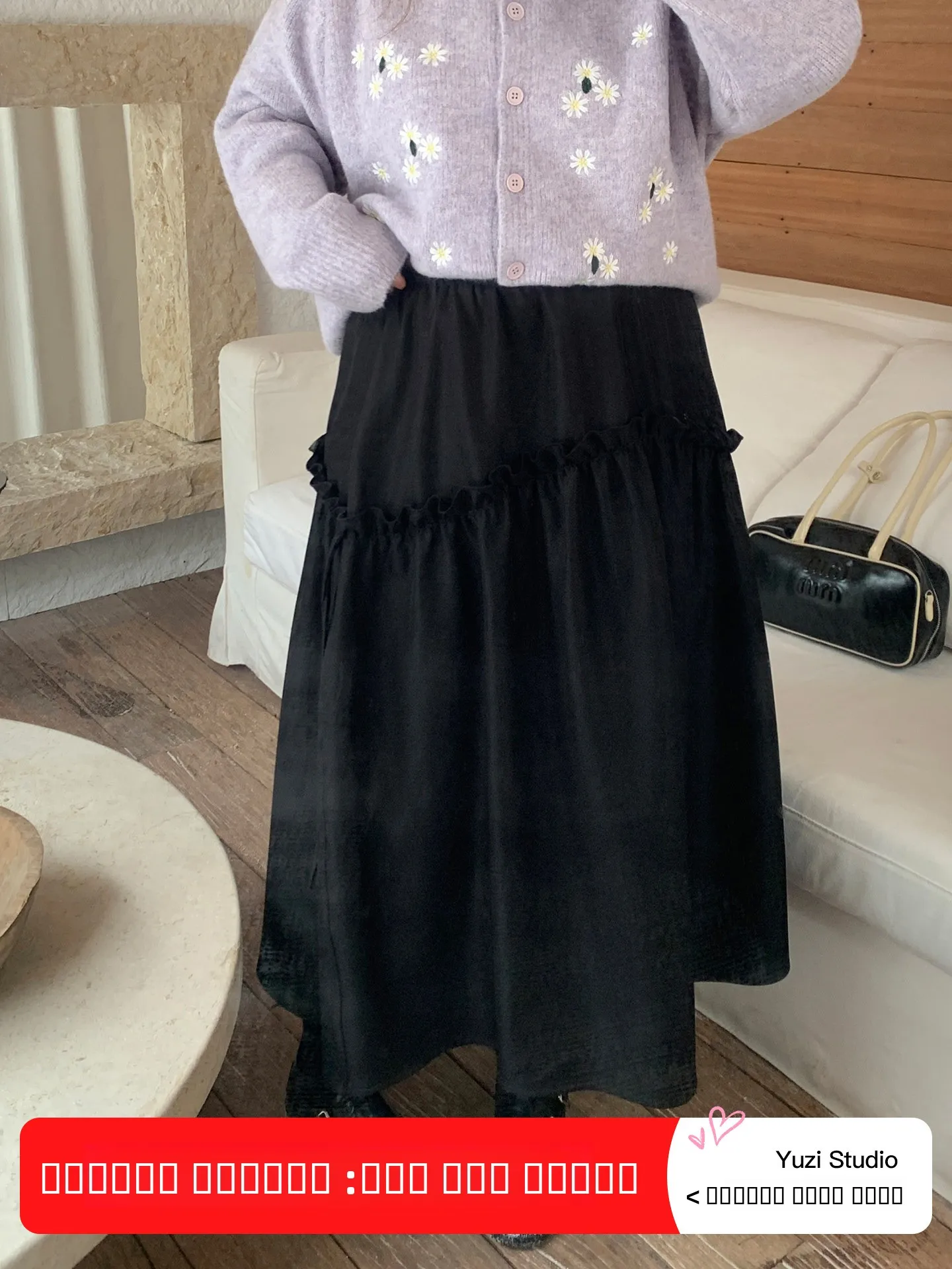 

Юбка миди YUZI женская с завышенной талией, А-силуэт, черная, с узлом, осенне-зимняя, больших размеров, утягивающая