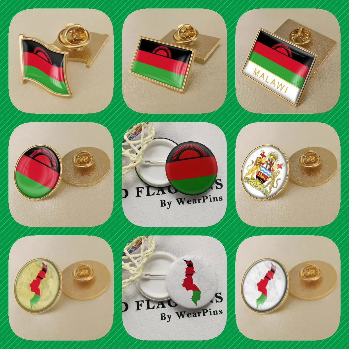 Malawi Malawians Map Flag National Emblem Brooches Badges Lapel Pins