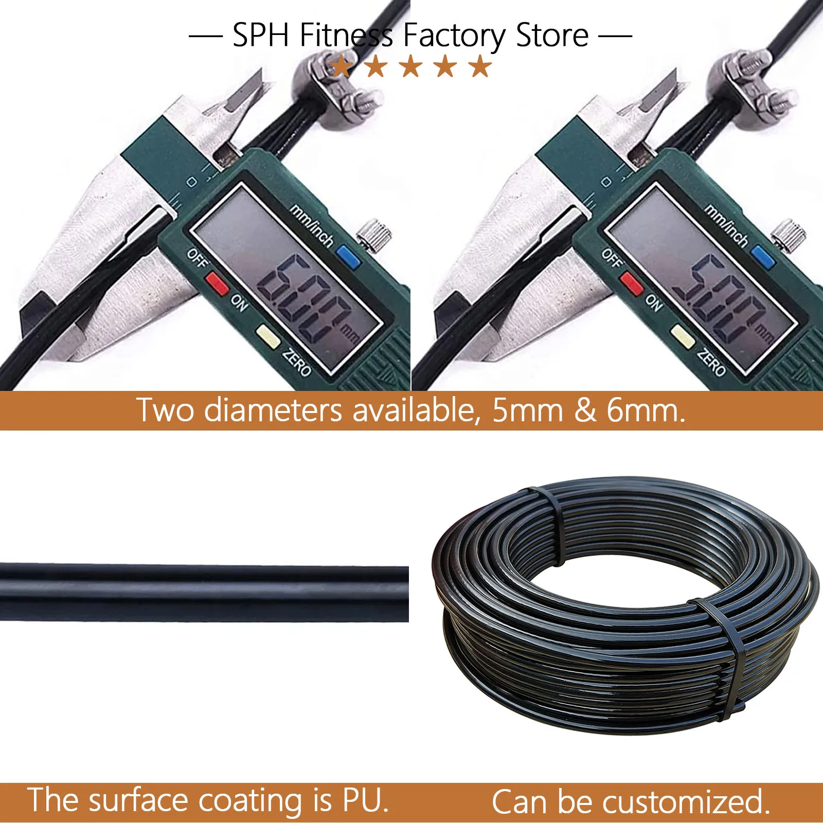 Cuerda de alambre de acero de 5/6mm de espesor, accesorio de máquina de polea de Cable de Fitness, Cable de acero resistente para accesorios de