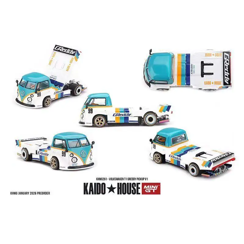 Kaido House + MINIGT 1:64 Volkswagen T1 GReddy Pickup V1 Trailer Die-cast Model Car 261