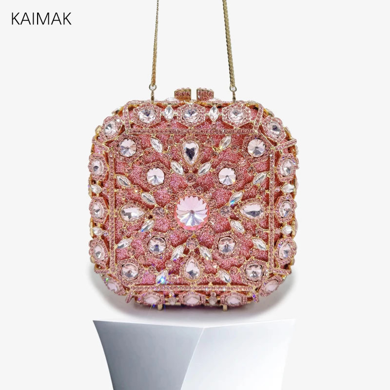 New Women Purse Evening Clutch Wedding Party Christmas Gift Small Square Bag Glass Rhinestone Evening Bag Diamond Handbag