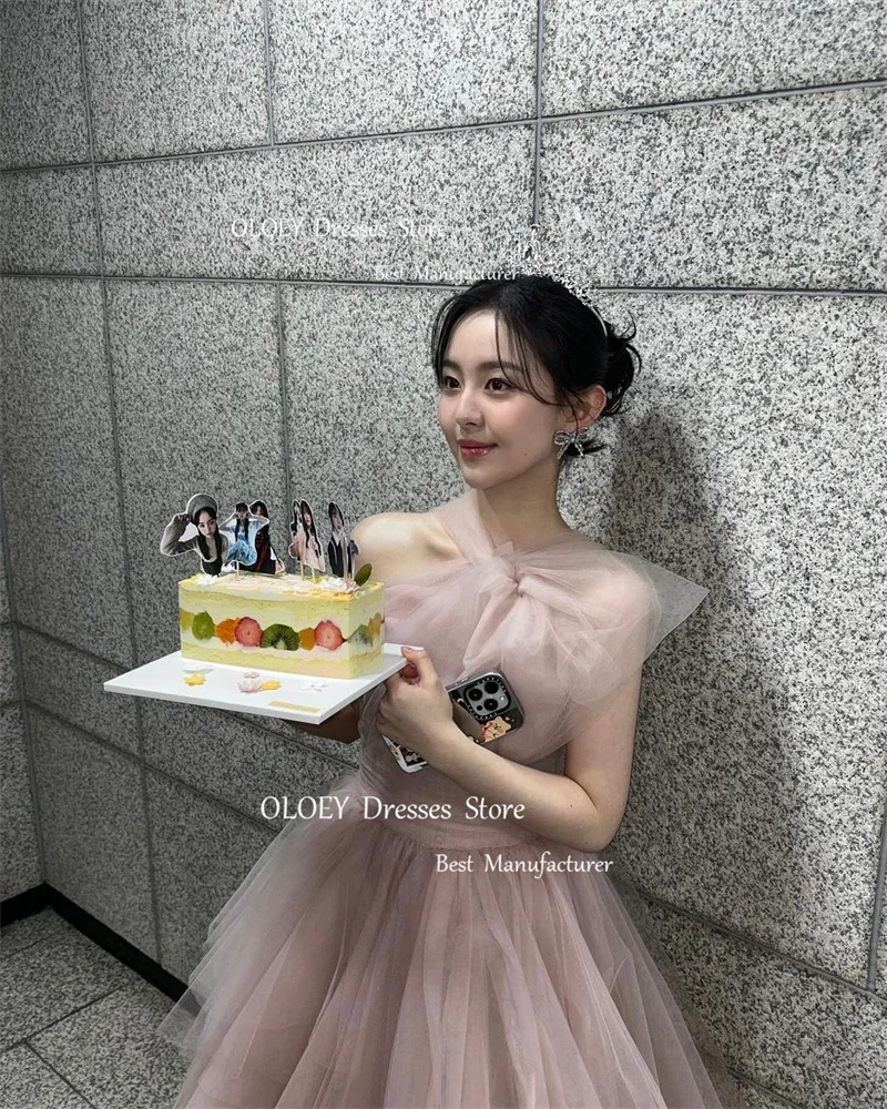 OLOEY Fairy Dusty Pink Tulle 이브닝 드레스 한국 웨딩 Photoshoot 활 바닥 길이 댄스 파티 드레스 맞춤형 파티 드레스 긴