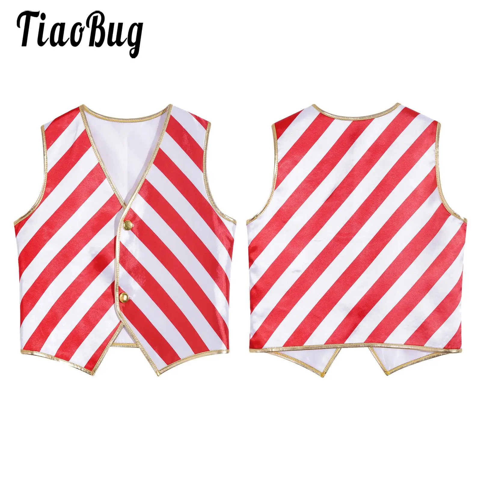 

Kids Christmas Waistcoat Candy Cane Striped Costume Santa Claus Stage Vest V Neck Sleeveless Buttons Stripes Top for Boys Girls