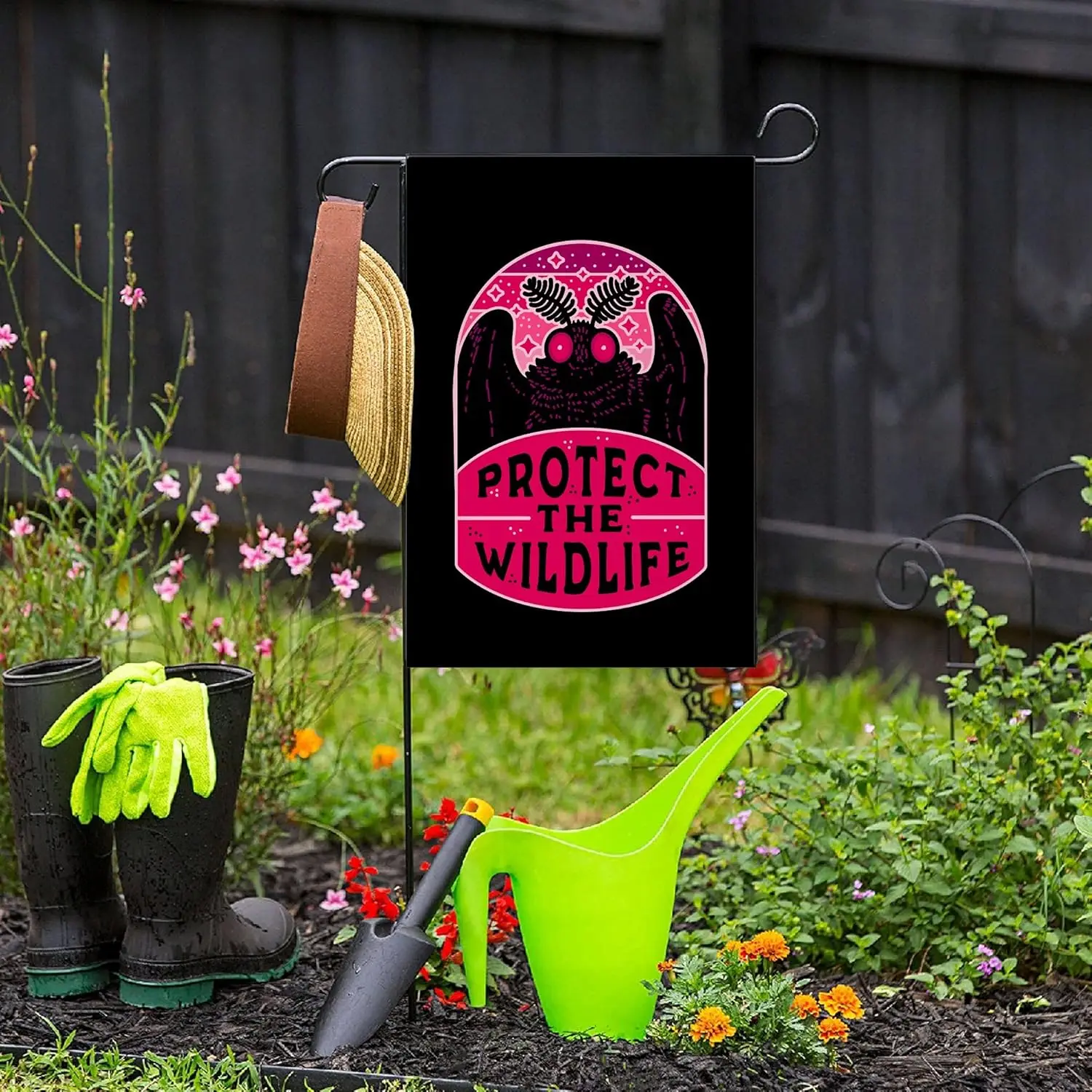 LookHUMAN Protect The Wildlife (Mothman) Fun Garden or Yard Flag