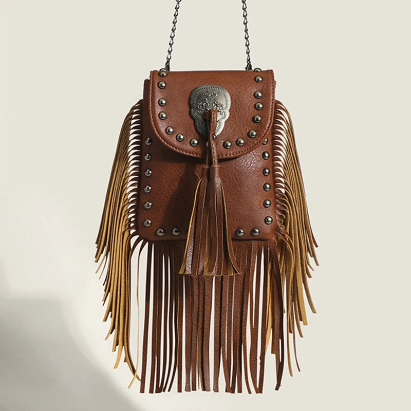 Punk Shoulder Bag Tassel Riveted Leather Shoulder Bag For Women Europe And America Wallet Travel