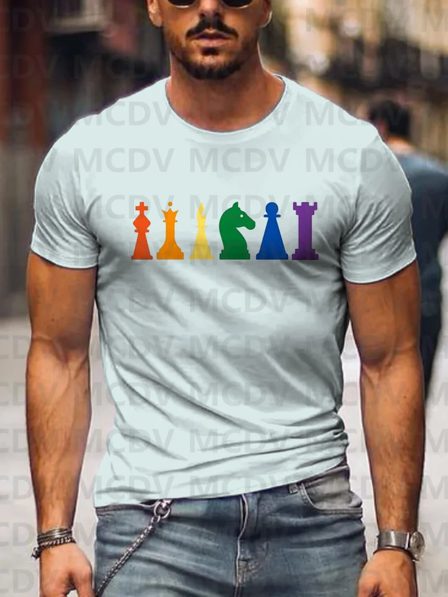 Camiseta con estampado artístico para hombre, camisa con estampado de piezas de ajedrez, arcoíris, LGBT, Orgullo Gay, Verano