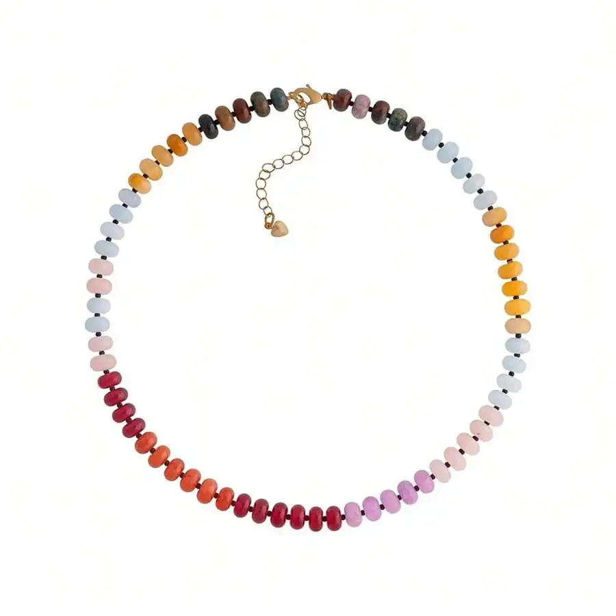 

Красочное ожерелье-чокер из бисера с градиентными каменными бусинами и золотистой застежкой.