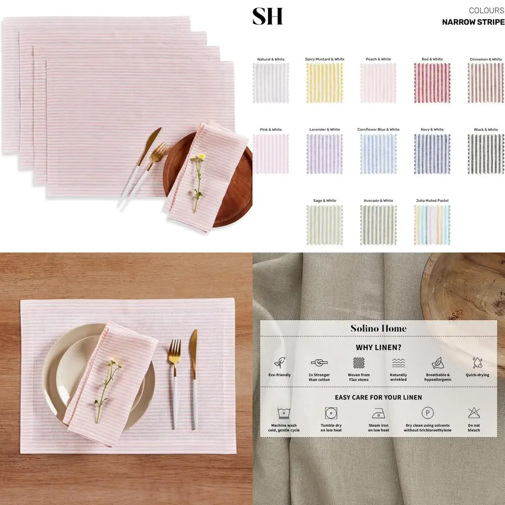 

Набор из 4 салфеток из чистого льна, персиково-белые в узкую полоску, 14x19 дюймов, прочный и элегантный декор стола