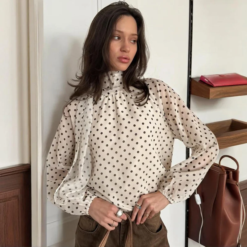 

Женская блузка Tornova Fashion Bows в горошек с длинным рукавом, повседневная свободная рубашка, новинка весна-лето 2026, пуловер, топ для офиса