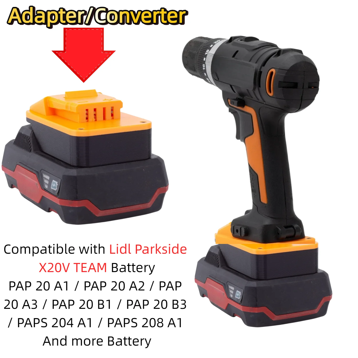 Battery Adapter/Converter for Lidl Parkside X20V TEAM Series Battery To WORX 20V 4 PIN PowerShare Power Tools(Only Adapter)
