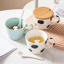 Cartoon Ceramic Coffee Cup Three-dimensional Panda Decoration Mug with Lid Spoon Exquisite Home Breakfast Milk Mug Kids Gift New