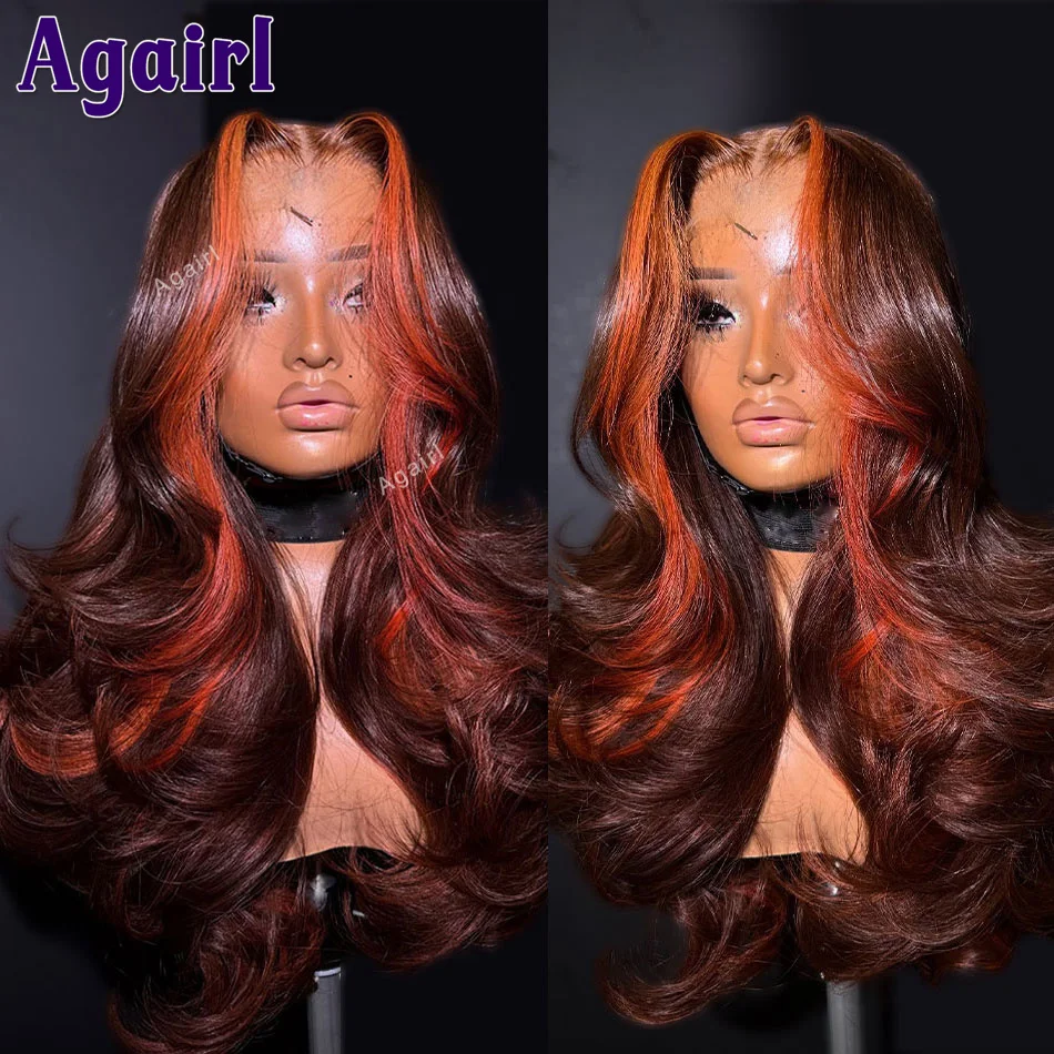 

Highlight Ginger Brown Transparent 6X4 Lace Closure Body Wave Human Hair Wigs 13x6 13x4 Lace Frontal Wigs for Women Pre Plucked