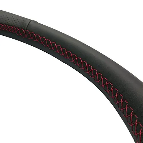 

Black Perforated Faux Leather Steering Wheel Cover With Red Cross-Stitching For Infiniti FX35 FX45 2003–2008 And Nissan 350Z