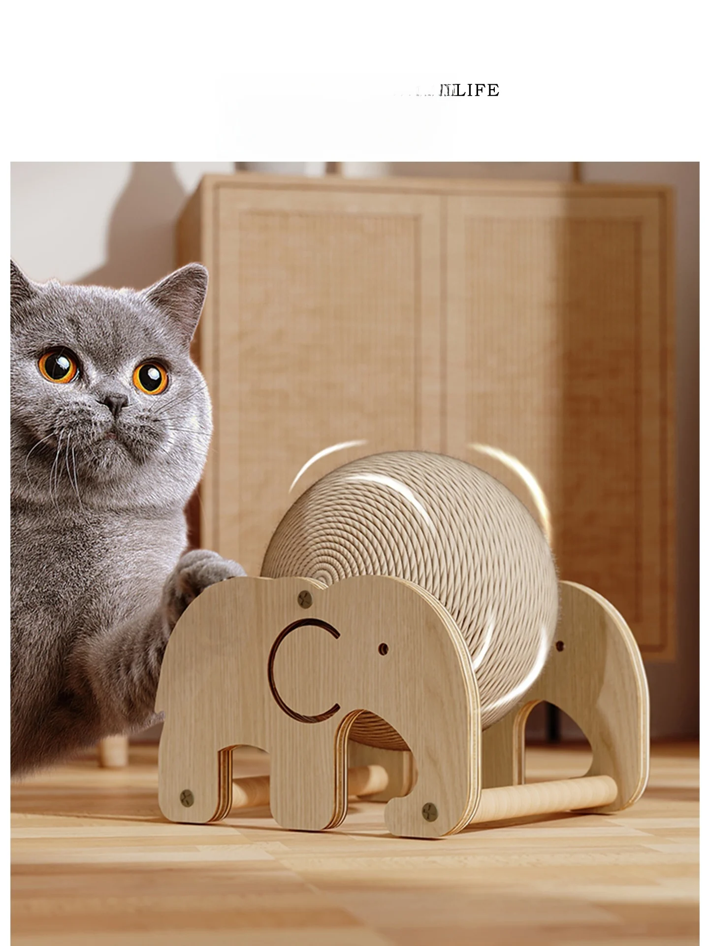 tlife-real-wood-silent-jute-scratcher-self-entertaining-stress-relief-integrated-jute-ball-wear-resistant-toy