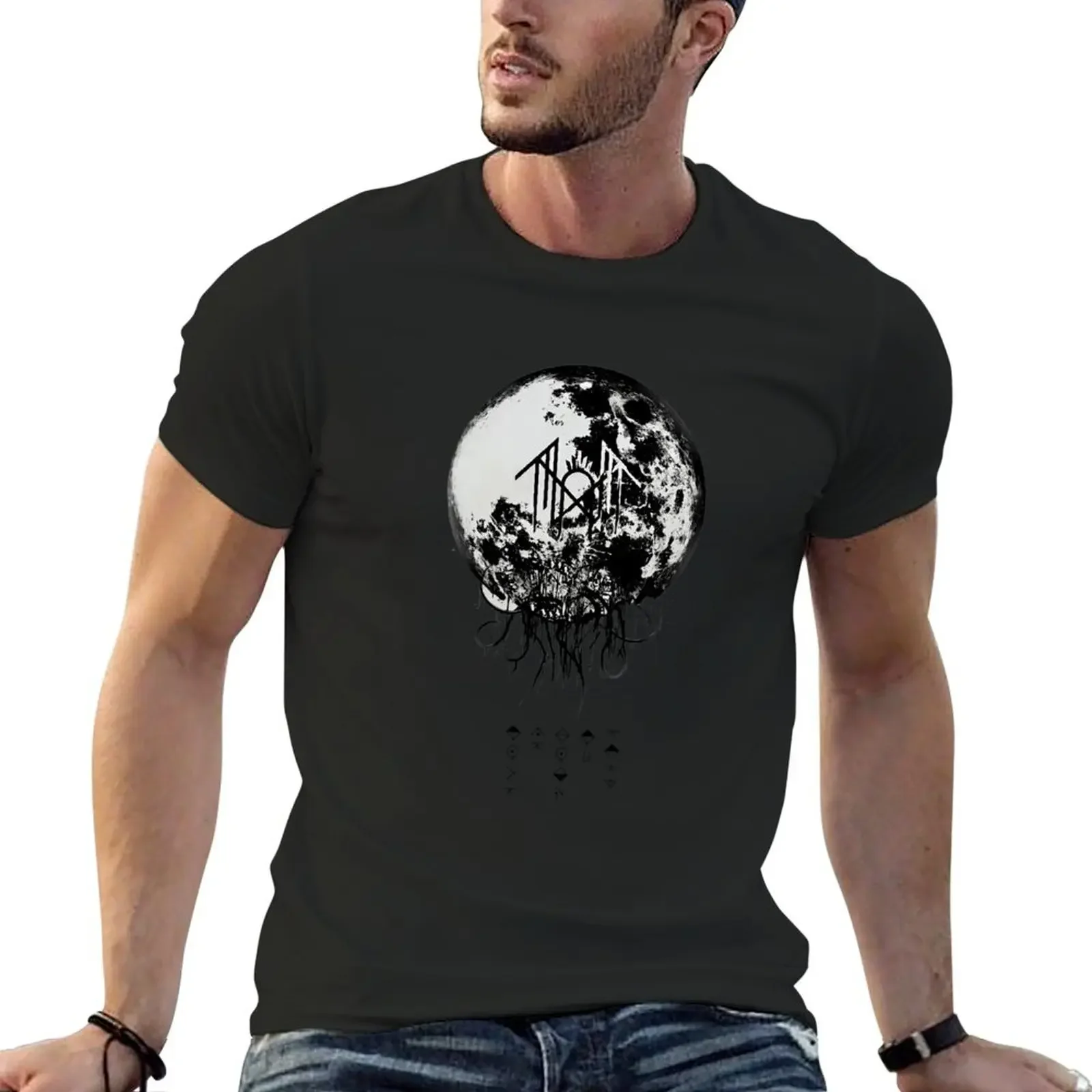 The Black And White Moon T-Shirt boys whites Aesthetic clothing summer tops Short sleeve tee men