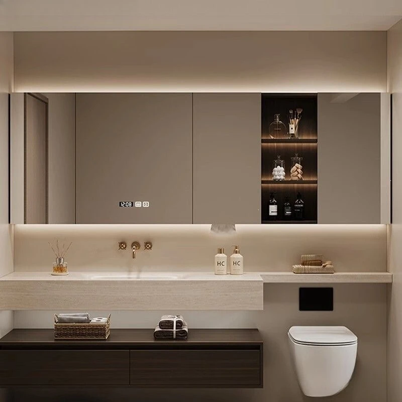 

Multi-layer solid wood paint-free oak paint bath cabinet smart mirror cabinet toilet washstand storage mirror cabinet