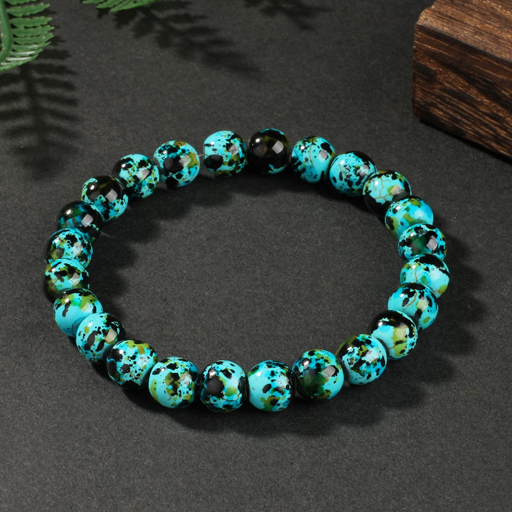 في الهواء الطلق الحجر الطبيعي الأخضر الفيروز أساور مستديرة النساء النساء الرجال أربعة مواسم مخطط الأخضر brazaletes سيدة ل كرة الأخت