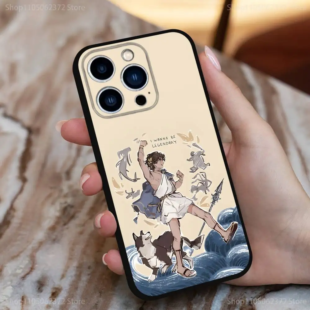 حافظة S-Song O-OF Achilles لهاتف iPhone 17,16,15,14,13,12,11 Plus,Pro Max,XS,X,XR,SE,Mini,8,7,غطاء أسود من السيليكون الناعم