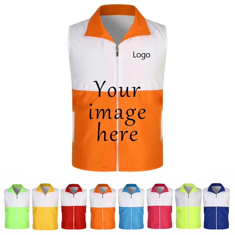 صدرية عاكسة للجنسين مع جيب لصيانة الحديقة، سترة خارجية قابلة للتخصيص، شعار مطبوع للرجال والنساء